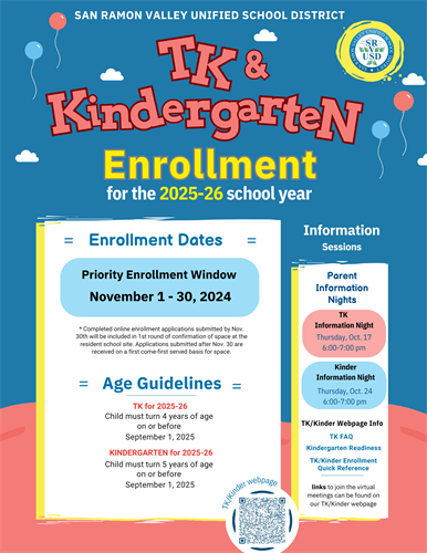 25-26 TK and Kindergarten Enrollment Flyer